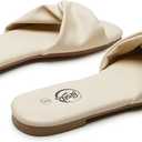 Trary Women's Leather Slides, Comfortable Memory Foam Sandals, Fashion Flat Summer Sandals, Beige, Size 7 (10)