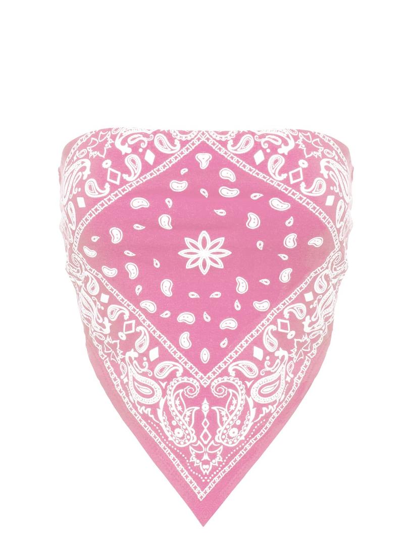 Design by Olivia Women's Sexy Paisley Bandana Tube Top Y2K Boho Graphic Print Strapless Crop Top Cotton Bandeau S