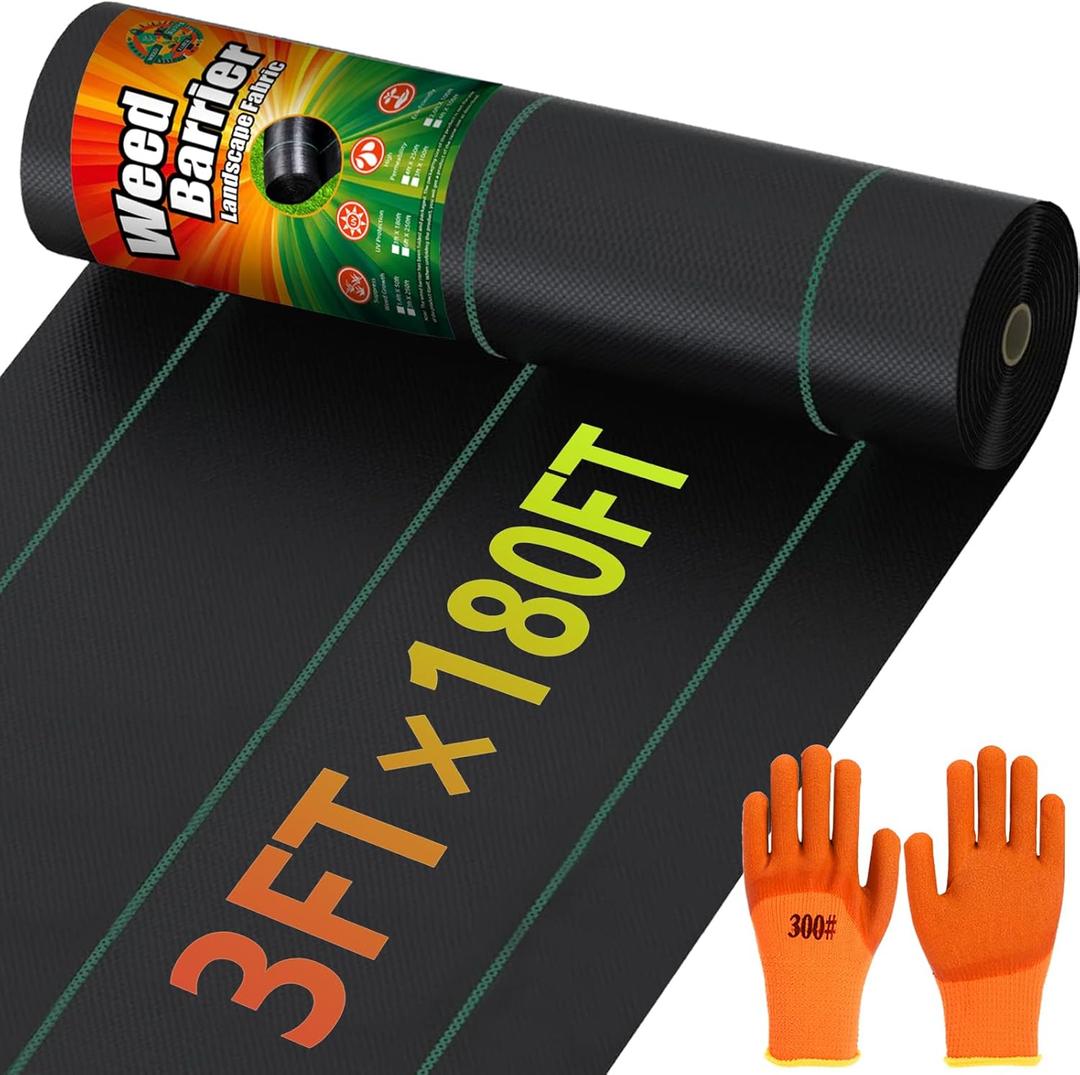 3ft x 180ft Weed Barrier Landscape Fabric Heavy Duty, 3.2oz Premium Woven Geotextile Fabric, Weed Control Mat for Gardening, Underlayment