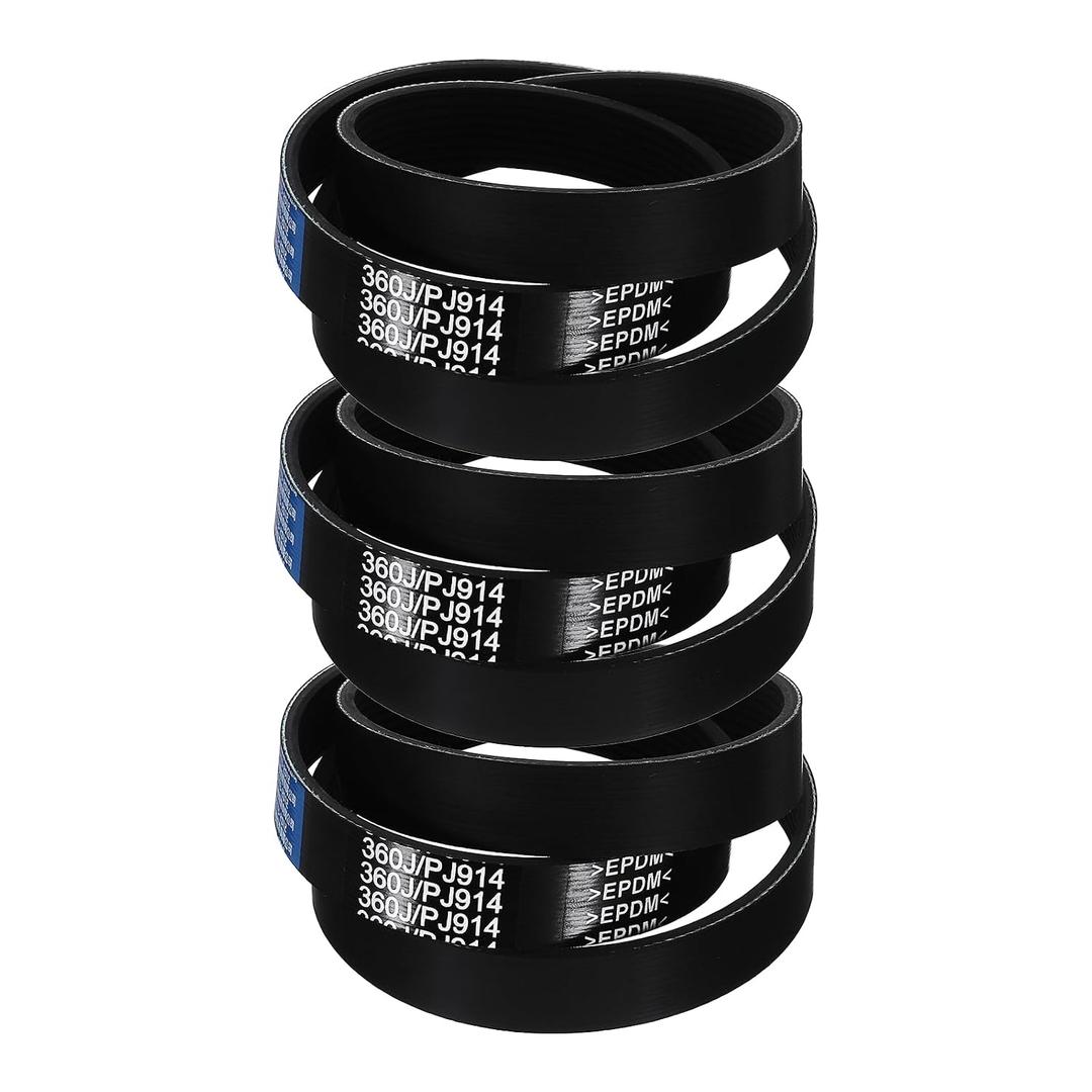 Uxcell 3 Pcs 360J8 PJ V-Ribbed Belt 8 Ribs 36" Length x 0.74" Width x 0.14" Height, EPDM Rubber Poly V Belt, Multi Wedge Micro V Belt