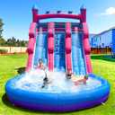 Grade Inflatable Water Slide, Dual Water Slide with Blower and Double Slide, Water Slide Bounce House for Backyard Summer Party (Dual Slide Pink Waves) (252"L x 108"W x 144"H)