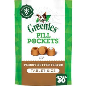Greenies Pill Pockets for Dogs Small Size, Soft Dog Treats, with Real Peanut Butter, 3.2 oz. Pouch (30 Treats) (30 Count (Pack of 1))
