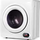 Euhomy Compact Laundry Dryer, 3.5 cu ft Front Load Stainless Steel Clothes Dryers With Exhaust Pipe, 1500W, LCD Control Panel Four-Function Portable Dryer For Apartments, Home, Dorm, White