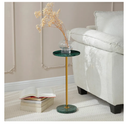 Hmjeae Φ9.8inch Marble Round Drink Table, Stone Finish Pedestal End Table for Living Room, Weighted Base Small Accent Side Table for Small Space  Emerald Green