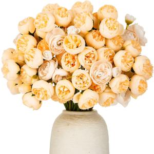 24 PCS Ranunculus Artificial Flower, Faux Silk Mini Ranunculus Bulk Fake Wedding Filler Flowers for Engagement Centerpieces Arrangements Bridal Shower Decorations Home Decor (Champagne)