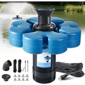 RELIY Pond Fountain Aerator, 1HP 110V 15000 GPH Fountain Pump, Fully Automatic Powerful Lake Floating Fountain, 100 FT Power Cord, 2x100 FT Traction Rope, Pond Fountains For Large Ponds