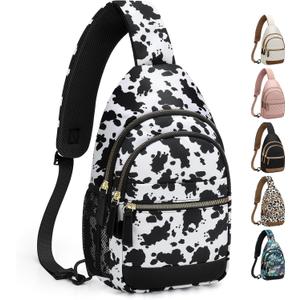 Capolo Sling Bag for Women Men Waterproof Crossbody Bags for Women Trendy Casual Fanny Pack with Convertible Shoulder Strap Chest Bag for Travel Hiking(Cow Print, Large)