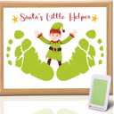 Baby's First Christmas Footprint Craft Newborn Footprint Art Craft DIY Frame Christmas Ornament Kit Wooden Picture Frame Holiday Xmas Gifts 2025, Tabletop Display Memory Keepsake(Elf,Green)