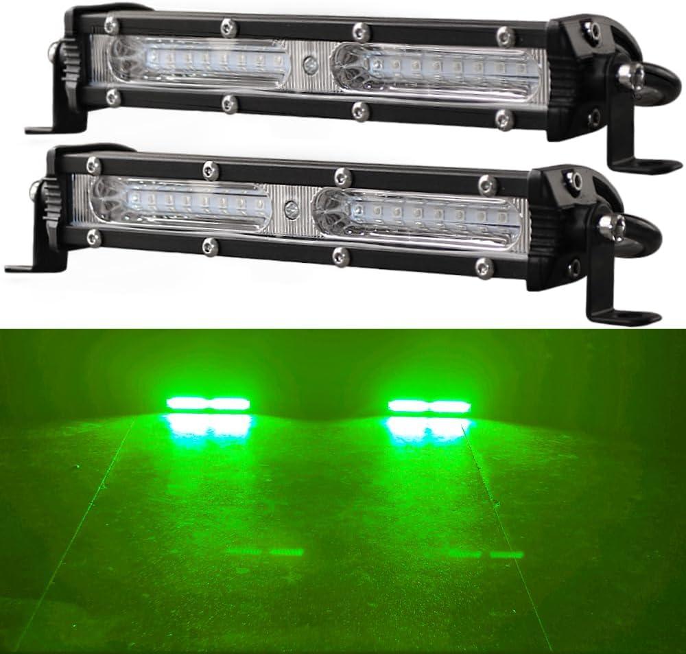 7Inch Green LED Boat Hunting Lights Bar 2PCS Single Row Slim Auxiliary Work Lights Green Fishing Navigation Lights fit for car Houseboat Yacht Airboat Fishing Docking Decking Lighting