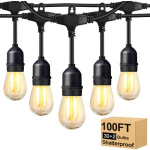 BRIMAX 2W 100FT Outdoor String Lights Commercial Grade with 32 Shatterproof S14 Dimmable LED Bulbs Patio String Lights Heavy Duty Waterproof for Bistro Cafe Market 2700K