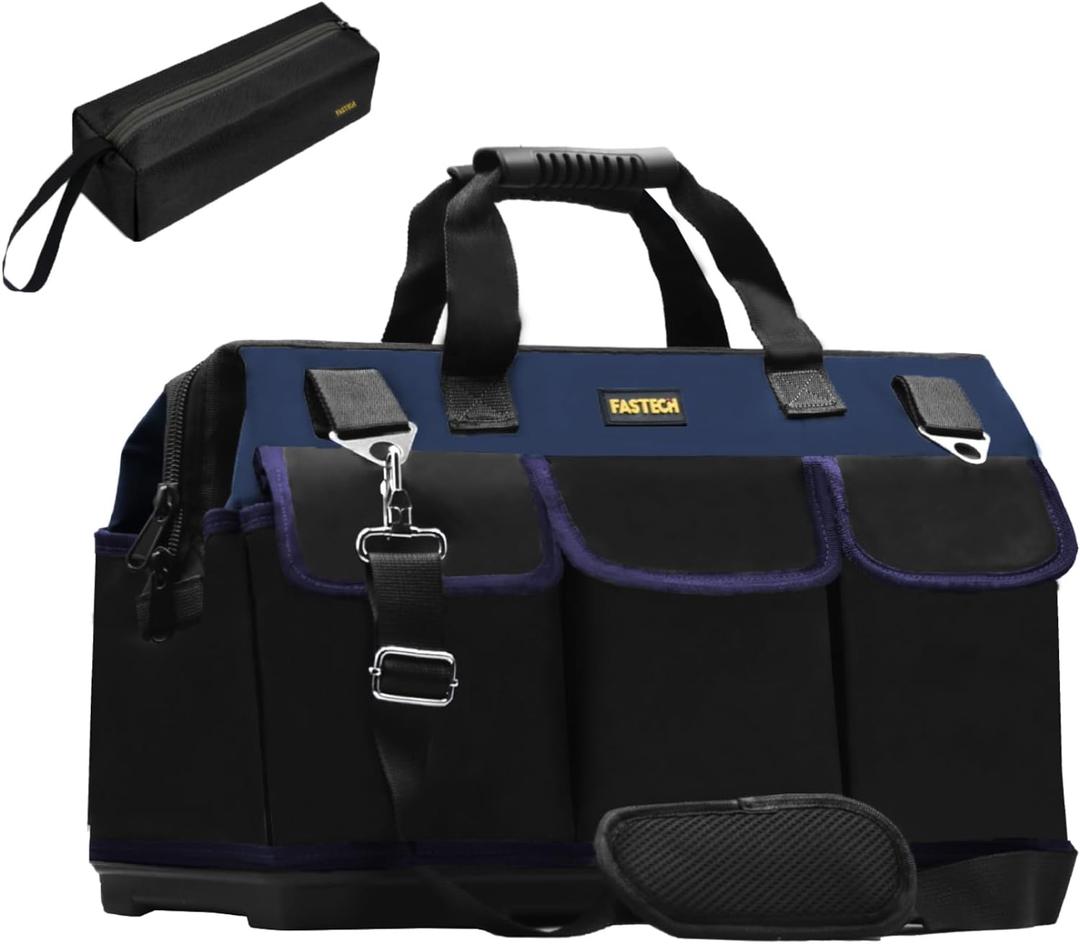 FASTECH 22in Heavy Duty Bottom Tools Bag With Wide Mouth For Tool Storage, Carrier and Organizer, Tote Bag for Men/Women, Wide Mouth Tool Bags With Inside Pockets (22 Inch)