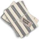 MEEMA Upcycled Spring Kitchen Towels Cotton Fabric | Super Absorbent Hand Towels with Hanging Loop | Cleaning Rags and Dish Towels for Kitchen | Charcoal Stripes | Large 18 x 28 Inch | 4-Pack (Minimal & Waffle - Charcoal)