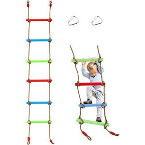 7FT Colorful Camping Rope Ladder for Kids Hanging Ladder Climbing Ladder for Swing Set Accessories Rope Ladder for Playground Tree House, Ninjaline, Indoor&Outdoor Play Set