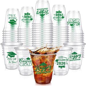 Eaasty 100 Pcs 12oz Graduation Cups 2026 Disposable Plastic Cups for Class of 2026 Graduation Party Congrats Grad Elegant Party Supplies Tableware Decorations (Green)
