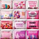 Sadnyy 12 Pcs Women's History Month Gifts Bulk, International Women's Day Party Favors for Employees Coworkers, Inspirational Canvas Makeup Bags with Zipper, 12 Assorted Designs Cosmetic Pouch