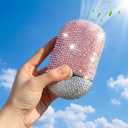 Rhinestone Eyelash Fan Mini Portable Lash Fan Handheld Diamond Eyelash Crystal Bling Personal for Extension Air Cooling Blower with Built in Sponge Lash Extension Application