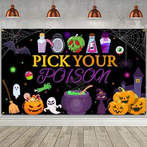 PTFNY Pick Your Poison Backdrop Banner Halloween Decorations Banner Photo Booth Props Home Halloween Party Decorations Supplies