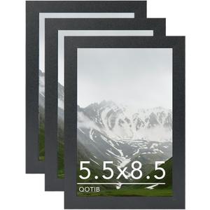 5.5x8.5 Picture Frame Black for Wall Mounting or Tabletop Set of 3, Wood 5.5 x 8.5 Frame Photo Frame for Wall Hanging Horizontally or Vertically, Black, Pack of 3 