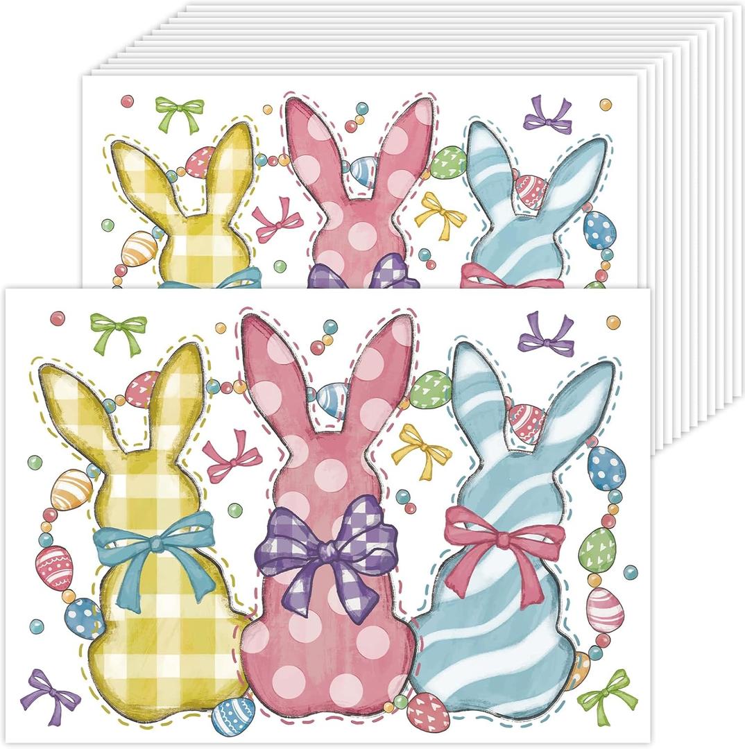 2 x 50 Pack Easter Paper Placemats Disposable,16x 11 Inch Blue Pink Rabbit Bunny Spring Seasonal Paper Table Mats Floral Bow Placemats for Home Kitchen Dining Holiday Party Decoration