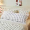 LIFEREVO Fluffy Faux Rabbit Fur Body Pillow Cover, Luxury Bubble Waffle Shaggy Plush Bed Body Pillowcase with Zipper Closure, Long 20"x54" Fuzzy Furry Pillow Case for Adults Kids Girls Teens, White