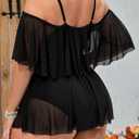 Floerns Women's Plus Size 2 Piece Cold Shoulder Layered Top High Waist Bottoms Tankini Swimsuit Black 1XL