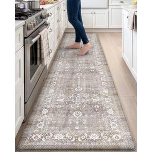 DEXI Kitchen Floor Mats Cushioned Anti Fatigue Runner Rug Grey Floral, 107"L x 23"W x 0.4"Th