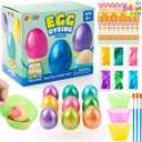 JOYIN 34 PCS Easter Shiny Egg Dye Decoration DIY Kit Multicolor Liquid Dyes with Brushes, DIY Egg Coloring Set for Kids Easter Activities, Theme Party, Hunt Fun.