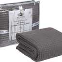 HILLFAIR 100% Combed Cotton Blanket Queen Size Bed Blanket Warm Soft All Season Breathable Lightweight Summer Blankets Waffle Weave Home Decor Bed Blanket- Grey Queen Bed Cotton Blankets/Bedcover (Queen (90"x90"))