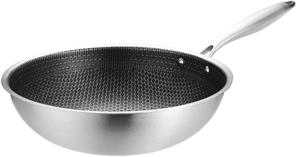 Stir Fry Wok Household Stainless Steel Wok with Handle Cooking Wok Suitable for Induction Cooktop, Gas Stove, Dishwasher and Oven Safe Work Pot