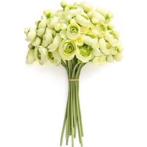 Ling's moment Ranunculus Artificial Flower, Faux Silk Mini Ranunculus Flowers for DIY Bouquet, Bulk Fake Wedding Filler Flowers for Centerpieces Arrangements Bridal Shower Decorations, Green