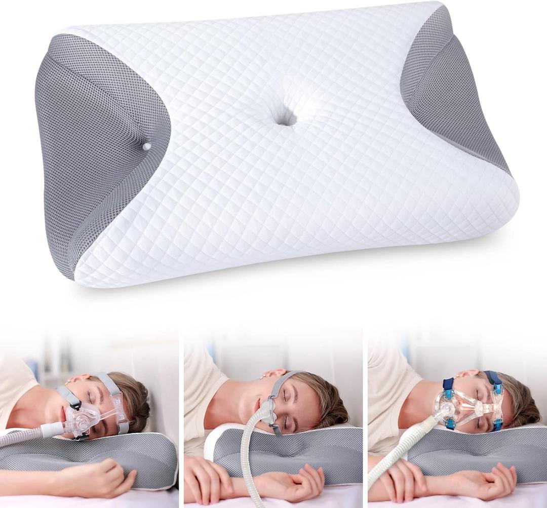 HOMCA CPAP Pillow for Side Sleeping, CPAP Nasal Pillows for All CPAP Masks Users to Reduce Air Leaks & Masks Pressure, Neck Support Pillows for Sleeping for Neck Pain Relief (Grey)