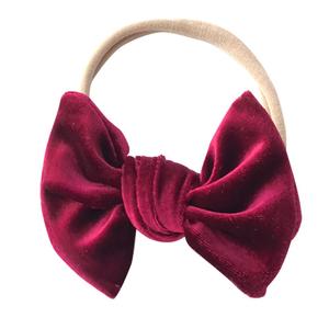 Song Qing Baby Girl Bows Nylon Headbands Elastics Hairbands for Baby Girls Newborn Infant Toddlers Kids (Burgundy)