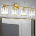 Crystal Bathroom Light Fixtures, Bathroom Lighting Fixtures Over Mirror, Modern 4-Light Gold Vanity Lights for Mirror, Restroom, Kitchen(Ceramic E26 Socket, Bulbs Not Include)