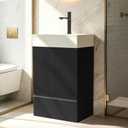 Fashionable Striped 20 inch Bathroom Vanity with White Ceramic Sink, Freestanding Modern Storage Cabinet with Soft-Closing Door 1 Drawer, for Small Bathroom, Powder Room, Hotel Black