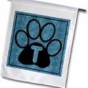 3dRose fl_25927_1 Letter T Blue Cheetah Print Cat Paw Garden Flag, 12 by 18-Inch