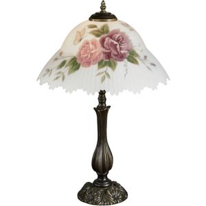 Touch of Class Brinley Floral Table Lamp - Bronze - Old Fashioned Desk Lamp for Bedroom, Living Room, Office - Painted by Hand Ruffled Glass Lampshade - Victorian Style Aesthetic