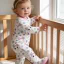 uideazone Baby Girls Footed Pajamas Zip-Front One-Piece Sleeper Non-Slip Footie Cute Pattern Jumpsuit PJs 0-12 Month (6-9 Months, Pink Cat)