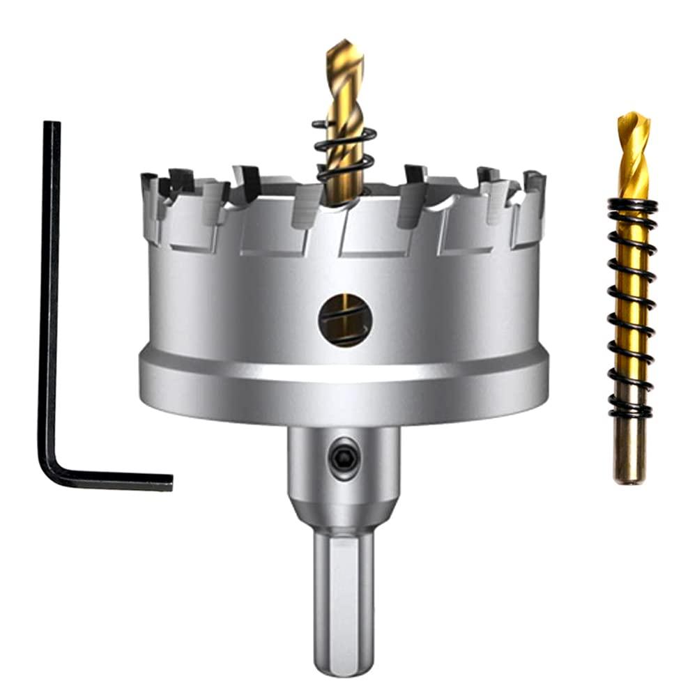 ASNOMY Tungsten Carbide Tipped Hole Saw Drill Bit for Hard Metal, 2-1/2 Inch T.C.T Hole Saw Cutter with 2pcs Titanium-Plated Pilot Drill bit for Metal, Steel, Iron, Wood, Plastic