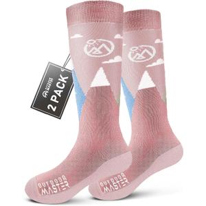 OutdoorMaster Merino Wool Ski Socks for Kids, Boys & Girls, Thermal Winter Warm Snowboarding Socks for Cold Weather (Small, Mt View - 2 Pack)