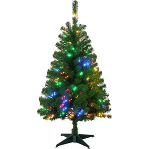 HOMCOM 4ft Tall Prelit Artificial Christmas Tree Holiday Dcor with 208 Branches, 100 Warm White or Colorful LED Lights, Auto Open (3ft 11in)