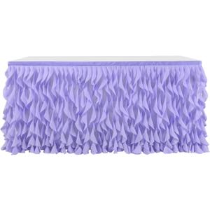 Leegleri Lavender Purple Curly Willow Tulle Tutu Table Skirt for Rectangle or Round Table,Ruffle Table Skirts for Mermaid Party Baby Shower Decoration(L 6(ft)*H 30in table skirt)