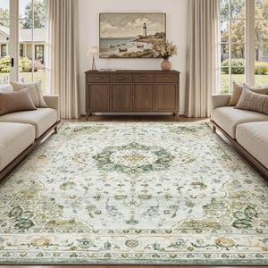 PADOOR-Vintage Area Rug 6X9 Rugs for Living Room-Soft Green Rugs for Bedroom-Machine Washable Rugs Non Slip Carpet-Rug for Dining Room Living Room Bedside Office