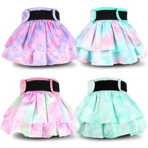 Washable Female Dog Diapers Skirt(4 Pcs) - Reusable Doggie Diapers with Adjustable Snaps, High Absorbency Leak-Proof Puppy Diapers for Female Dog in Heat, Period, Incontinence Small (Tie Dye)