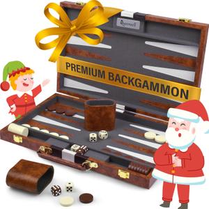 Large Backgammon Sets for Adults - Classic Board Games for 2 Players Adults and Kids - Premium Backgammon Set 15 inch Board and 32 Backgammon Pieces in Quality PU Leather Case - Gift for Man