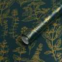 Kitico Wallpaper Peel and Stick Gold and Green Wallpaper Floral Removable Contact Paper Textured Self Adhesive for Bedroom Furniture Decorate Vinyl Roll 17.3''x393.7''