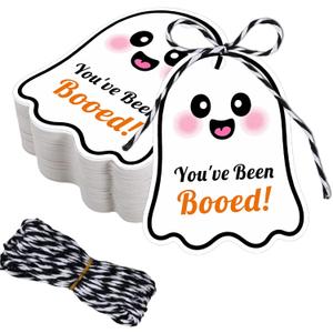 2 x 80 Pcs Valentines Gifts for Her Him,Halloween Tags with String, You've Been Booed Gifts Tag, Happy Halloween Tags for Goodie Bags Ghost Boo Gift Tags for Presents Party Favor Hanging Gift Label