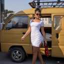 BEAGIMEG Women's Sexy Bodycon Short Sleeve Square Neck Side Slit Ruched Party Club Evening Mini Dress (White, XL)