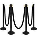4 Pack Stanchion Post with Velvet Ropes (Weighted Base), Crowd Control Barriers, Red Carpet Runner Poles, Queue Poles for Party, Movie Theater, Plastic (Black)
