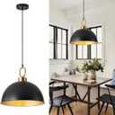 16.1" Large Farmhouse Pendant Lights Kitchen Island, Industrial Dome Pendant Light Fixture, Matte Black with Gold Handle Adjustable Height Hanging Island Light for Dining Room,Kitchen,Cafe