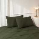 JIYUAN Standard Size Pillowcases, Set of 2-100% Washed Cotton with Envelope Closure, Linen-Like Textured, Soft, Breathable & Durable for All Seasons,Solid Olive Green